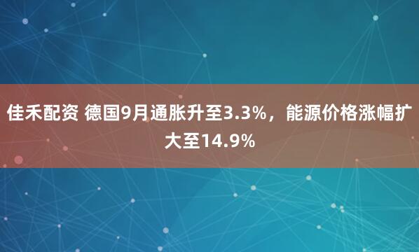 佳禾配资 德国9月通胀升至3.3%，能源价格涨幅扩大至14.9%
